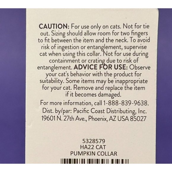 Thrills & Chills Glow In The Dark Halloween Cat Collar Bow w/Pumpkin XS 8.5-12" - Picture 4 of 4